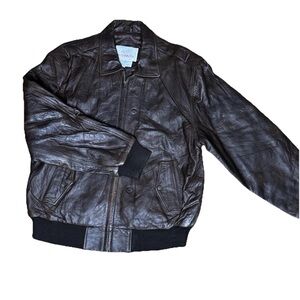 Vintage New Accents Men’s Brown Genuine Leather Jacket Classic Bomber Size L